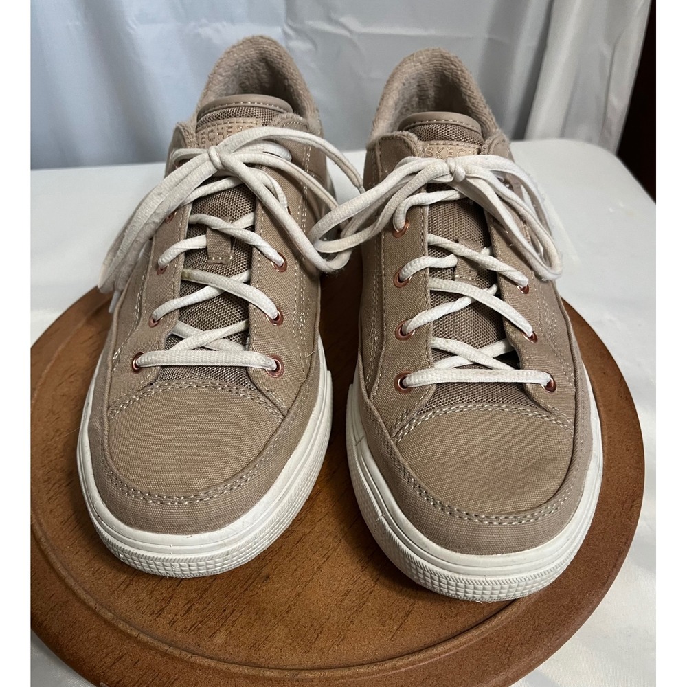 Skechers Arch Fit Arcade Meet Ya There Taupe Canvas Sneakers 177190 Womens 10